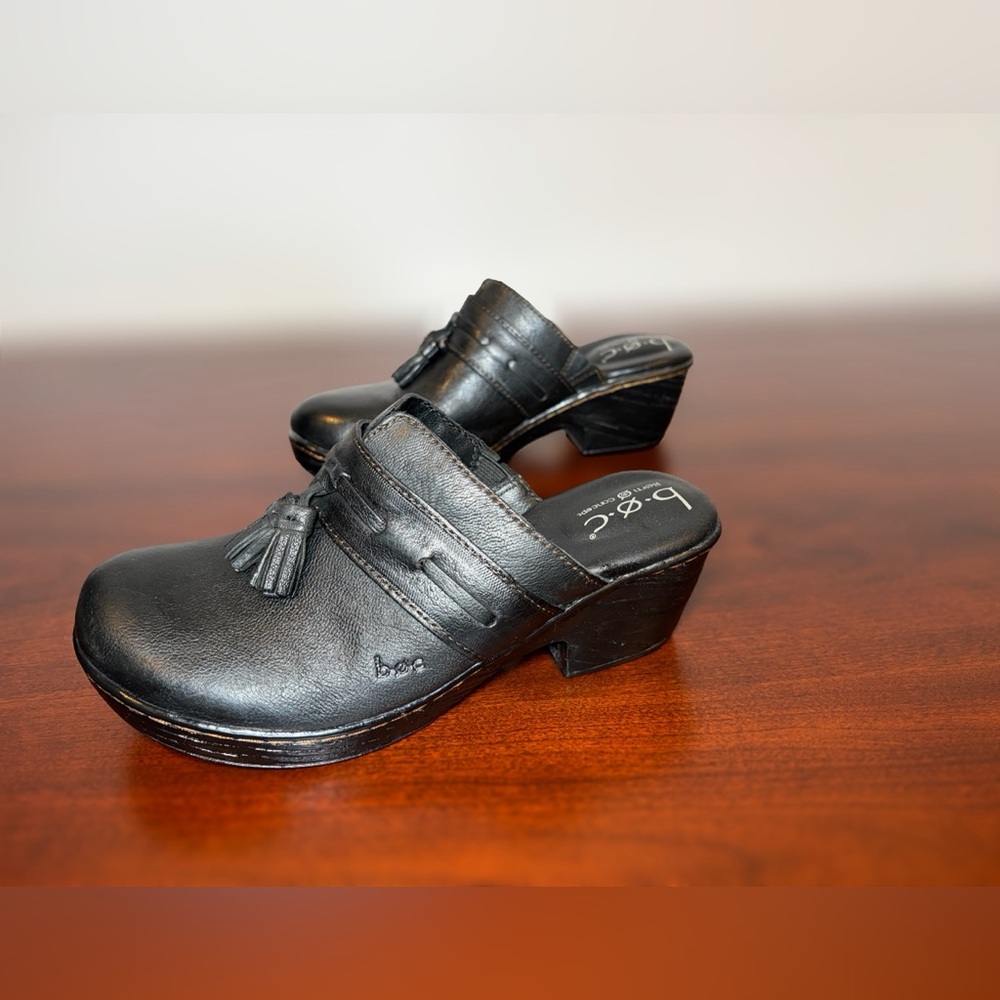 b.ø.c. Elsbury Tassel Leather Mules Black Women’s Size 7 Comfort Heel Chunky - Picture 5 of 12